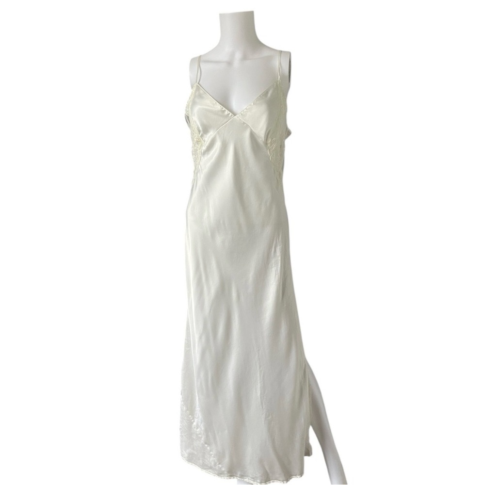 Vintage Y2K Victorias Secret Maxi Slip Dress Satin Sheer Lace Bridal Size Medium
